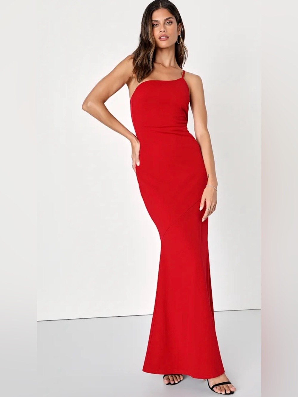 NWT Lulus Gorgeous Times Ahead Red One-Shoulder Maxi Dress Size Small